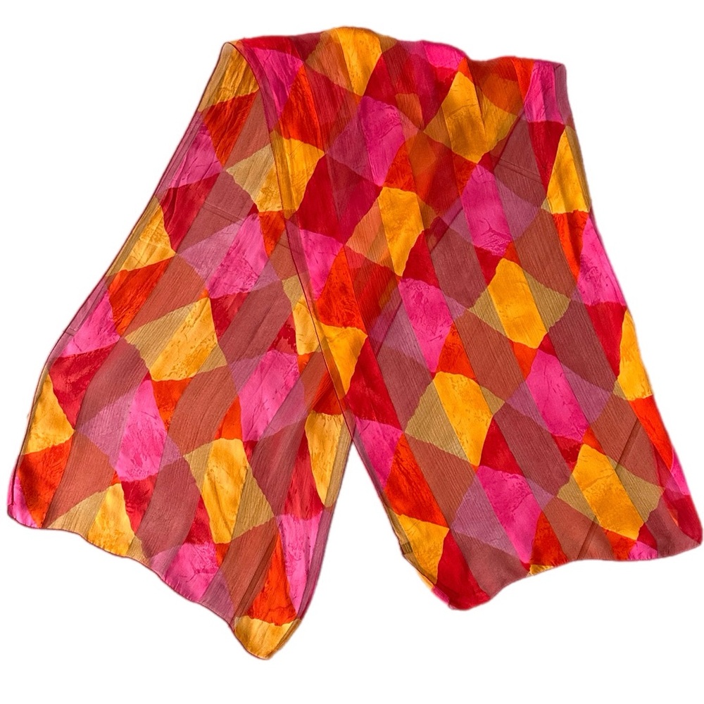 Vintage French silk Vibrant Geometric Rectangle Scarf